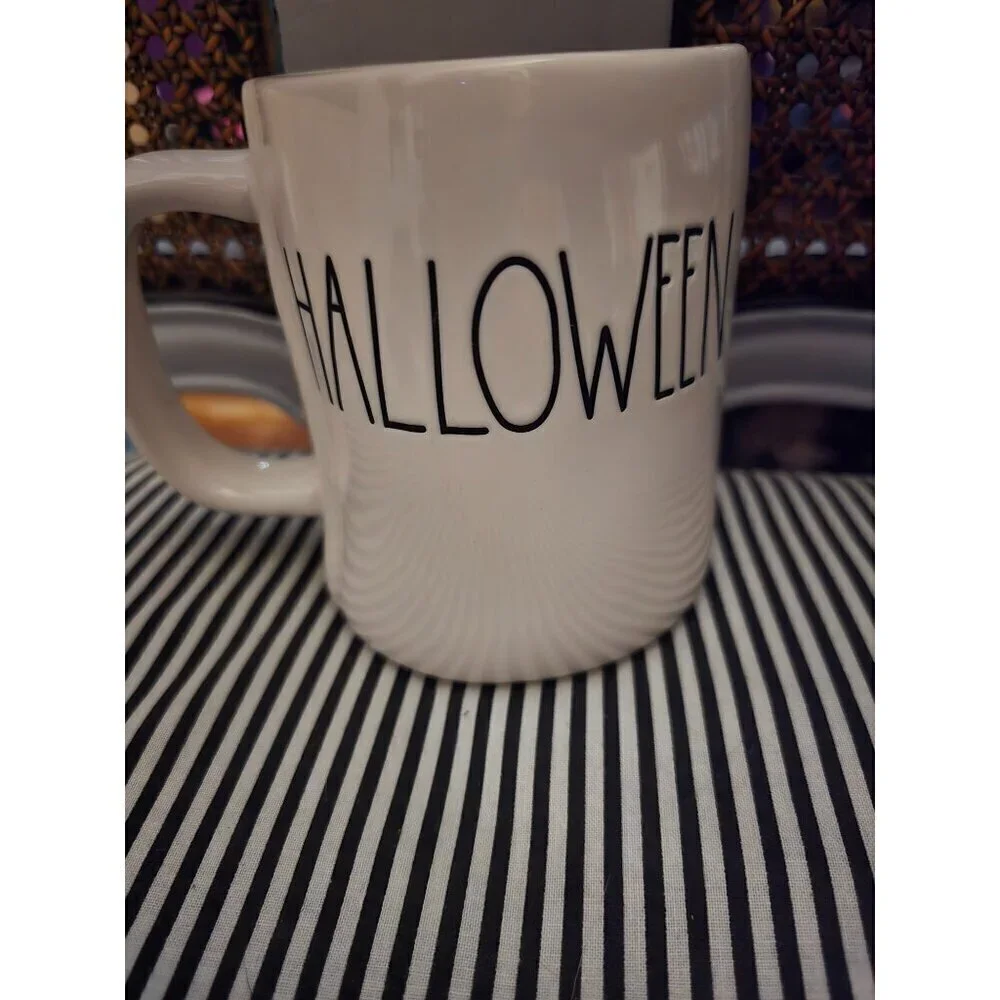 Rae Dunn Happy Halloween Double Sided Coffee Mug Orange Interior